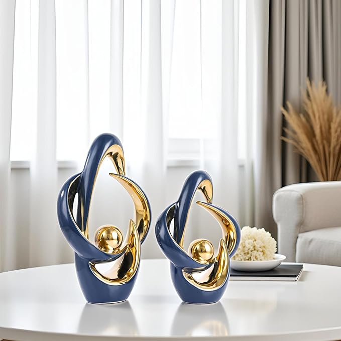 XMGZQ 2PCS Home Decor Accent Ceramic Statue Abstract Sculptures Centerpieces Mid Century Modern Decor for Tables Coffee Table top Decorations for Living Room Desktop Shelf Dining Room Kitchen (Blue)