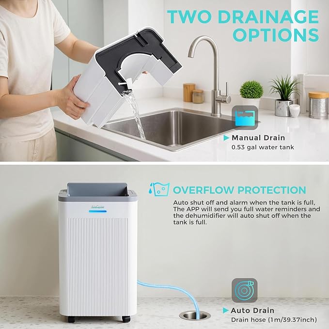 1500 Sq.Ft Dehumidifier, Max 32 Pint Quiet Dehumidifier for Bedroom with HEPA Filter Air Purifiers, Dehumidifiers for Basement with Drain Hose,Home,Bathroom,Auto Defrost,Smart Humidity Control