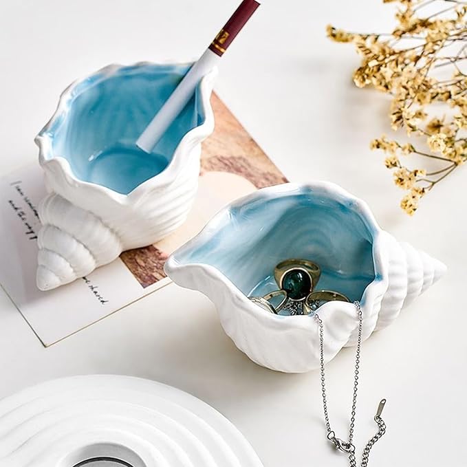 Conch Jewelry Dish Ceramic Jewelry Tray, Small Shell Jewelry Holder Dish Ring Plate, Beach Shell Ring Dish, Coastal Ocean Nightstand Decor Jewelry Plate Tray, Key Bowl Seashell Trinket Dish