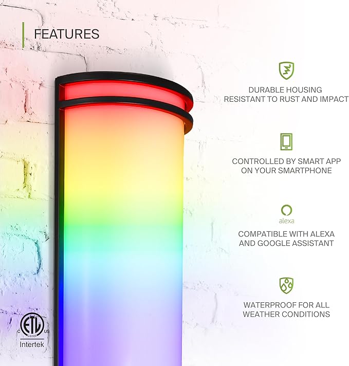 ASD 24 Inch Smart RGBW LED Outdoor Sconce Lights - 23W 120-277V 2700-6500K Black Exterior Lighting Fixtures, Remote Control Alexa Exterior Lights for House, Patio Wall Light Fixture ETL