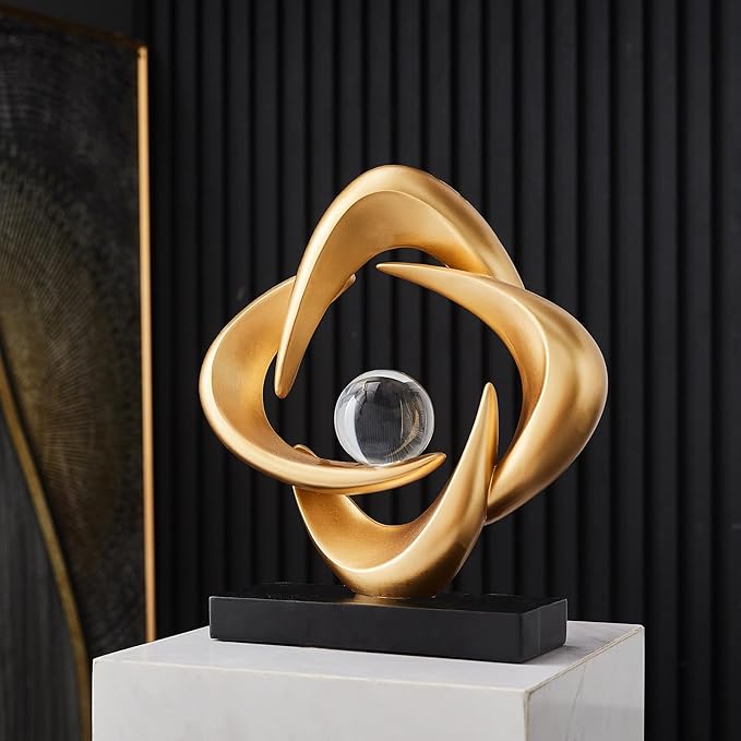 Abstract Art Sculpture, Resin Gold Decorative Statue, Modern White Ornaments for Living Room, Decorativas Modernas for Coffee Table/Entryway/Office Collectibles (Gold)