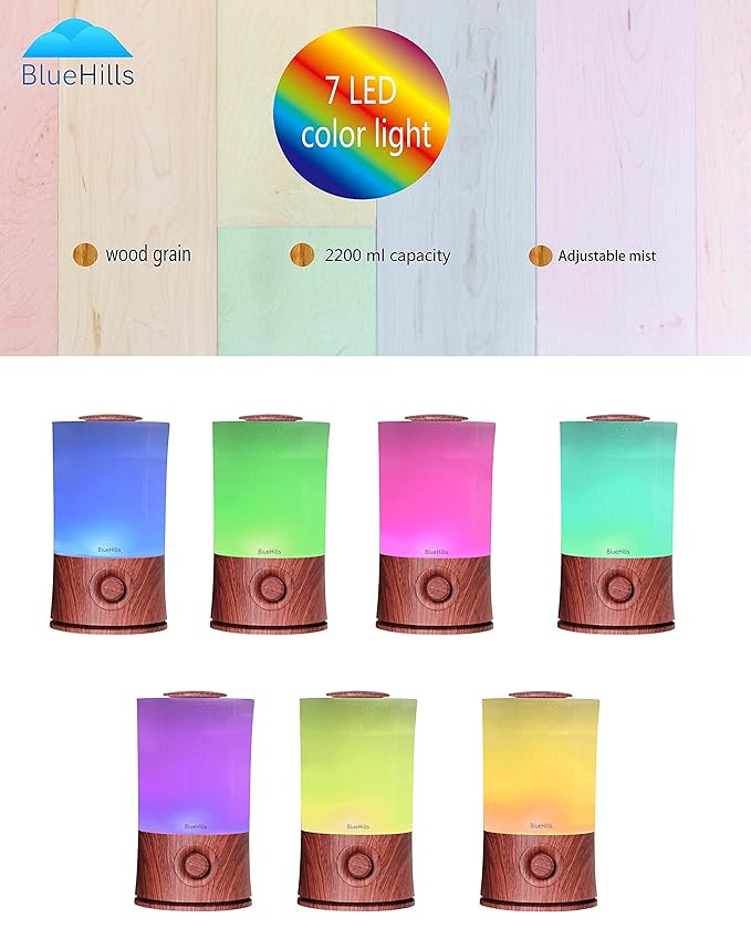 BlueHills Premium Large 4000 ML, 2000 ML, and 3000 ML XL Essential Oil Diffusers Humidifier Combo Set of 3 for Large Room Home with Décor LED Lights Great Gift –Dark Wood Grain and White Diffuser.