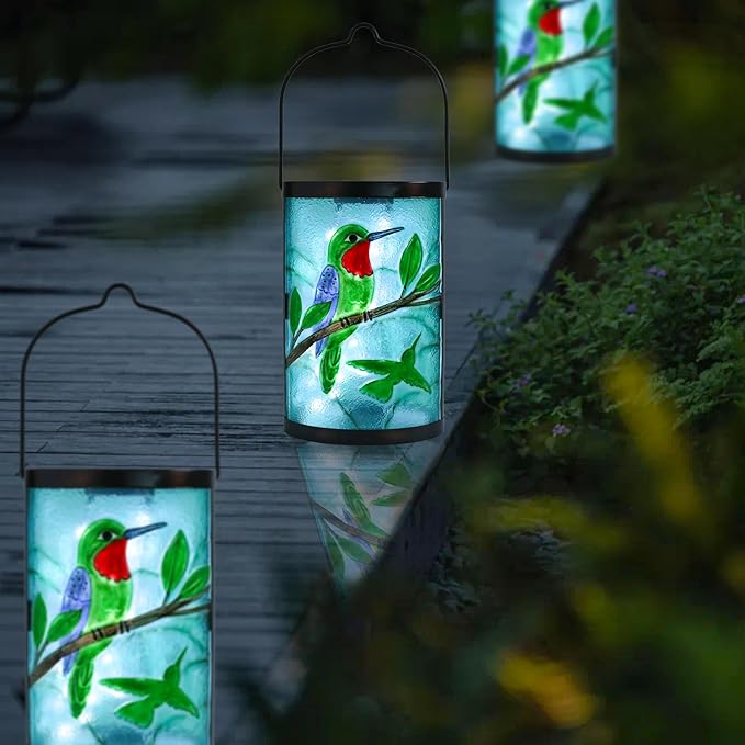 Afirst Hanging Solar Lantern Outdoor Bird Glass Lights Waterproof LED Lamp for Garden Yard Tree Desk Decor