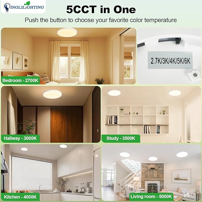 LED Flush Mount Ceiling Light: 12 inch 1Pack Super Slim Dimmable & 5CCT (2700-6500K) Kitchen Lighting Fixtures Ceiling - 24W White Low Profile Ceiling Lamp for Bedroom Garage Hallway
