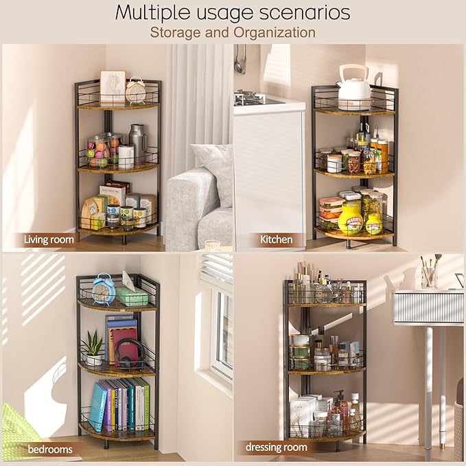 DAOUTIME Bathroom Standing Shelf, 3 Tier Corner Stand, Free-Standing Shelf Units, Triangular Curved Corner Shelf Stand for Small Space, Ideal for Bathroom,Kitchen,Vanity Storage and Organizer