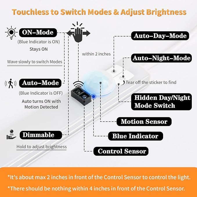 Improved 15.7" Touchless USB Plug-in LED Motion Sensor Under Cabinet Light, Super Bright & Dimmable, Motion Sensor Light Indoor for Kitchen, Cabinet, Closet, Pantry - Cool 2Pack