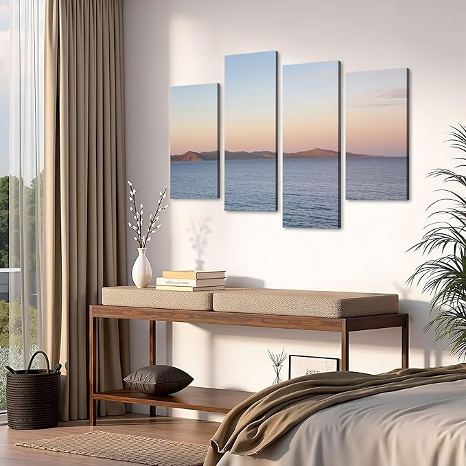 Canvas Wall Art Prints Pictures Bear lake from Marina Garden City Utah Framed Posters Modern Wall Painting Artwork Gift Home Decor for Living Room Ready to Hang 4 Panel