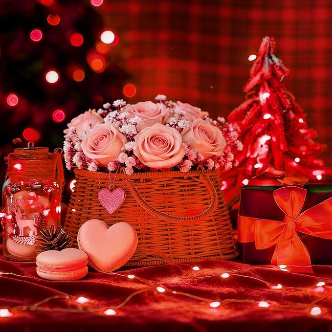 LAMPHOME 6 Pack Red Valentine's Fairy Lights Battery Operated (Included), 7 ft 20 LED Mini String Lights, Waterproof Silver Wire Firefly Starry Light for DIY Wedding Party Mason Jars Decor