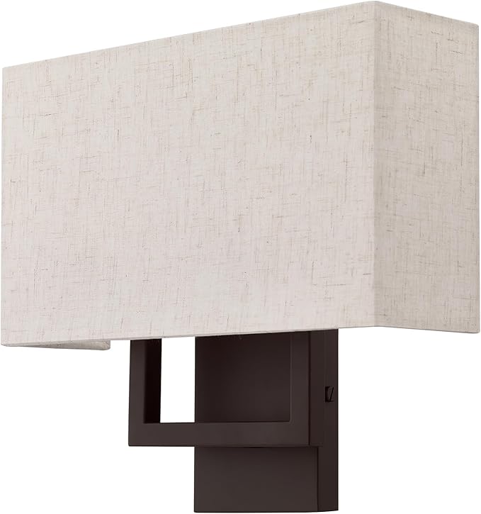 Livex Lighting 50994-07 Pierson Collection 2 Light Ada Wall Sconce, Oatmeal Fabric Outside, White Fabric Inside Hardback Shade, Bronze Finish