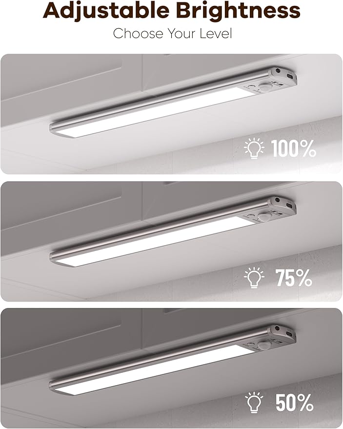 Joyzy Under Cabinet Lighting Motion Sensor Closet Lights Battery Operated Dimmable, 91 LED Rechargeable Under Sink Light, Wireless Under Counter Lights for Pantry RV Step Night Light Hallway