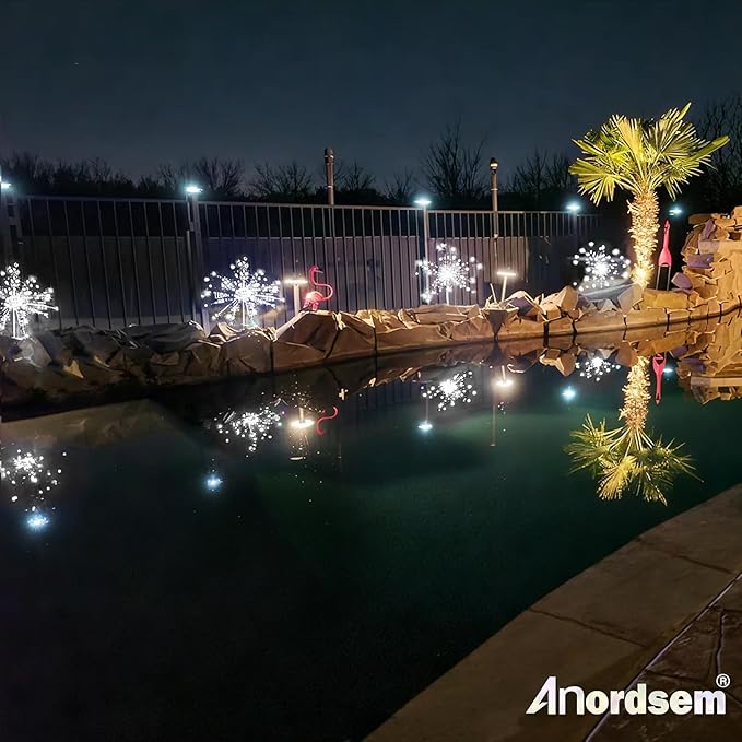 Anordsem Solar Garden Lights Outdoor: Fireworks Light Waterproof for Yard Outside - LED Starburst White Lighting Patio Path Decor 6 Pack - Gardening Gifts for Women Mom Homeowner