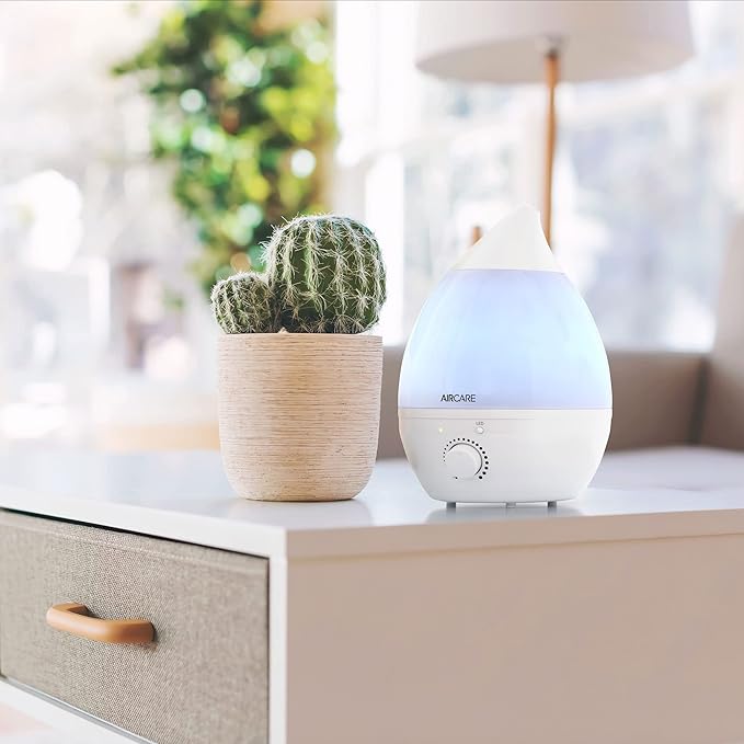 AIRCARE Ultrasonic Cool Mist Humidifier,Whisper-Quiet, Multi Color LED Light, Aroma Therapy Essential Oil Diffuser for Home, Bedroom, Baby, Nursery, Yoga, Spa and Office (white, .33 gal)