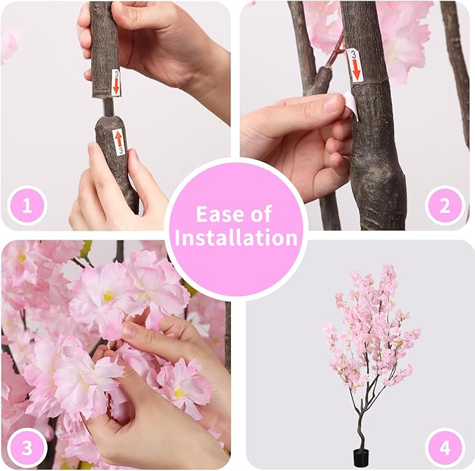 Faux Modern Pink Cherry Blossom Tree 7ft(84in)Tall Artificial Japanese Sakura Tree Decor Natural Fake Pink Floral Tree for Wedding Realistic Silk Plant in Pot for Home Living Room,Office,Outdoor Decor