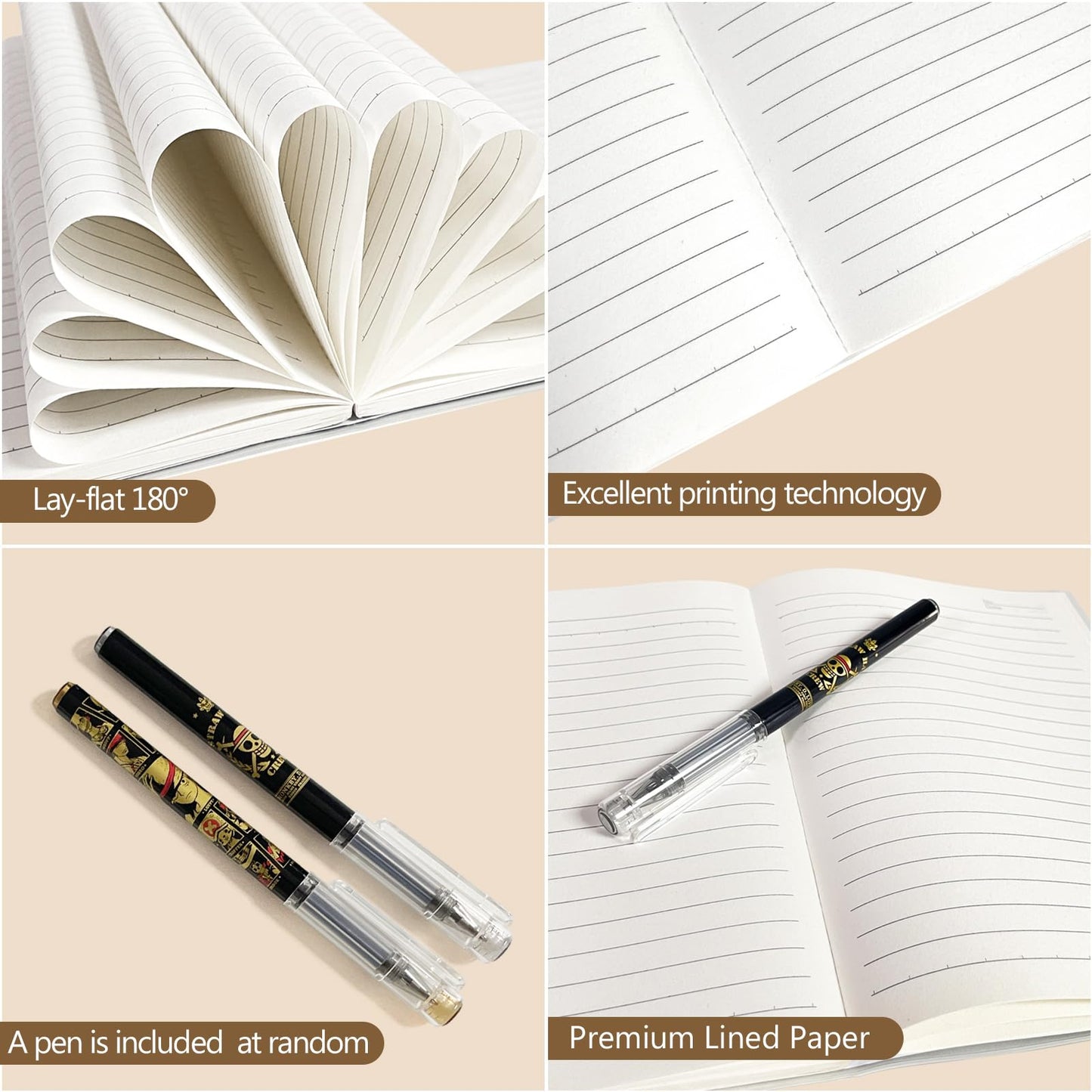 UZYEAOZM One Piece Notebook 7.9x5.7 inches, Anime Cosplay Fans Journals with Black Ballpoint Pen, Birthday Gifts for Boyfriend Friend Son and Men