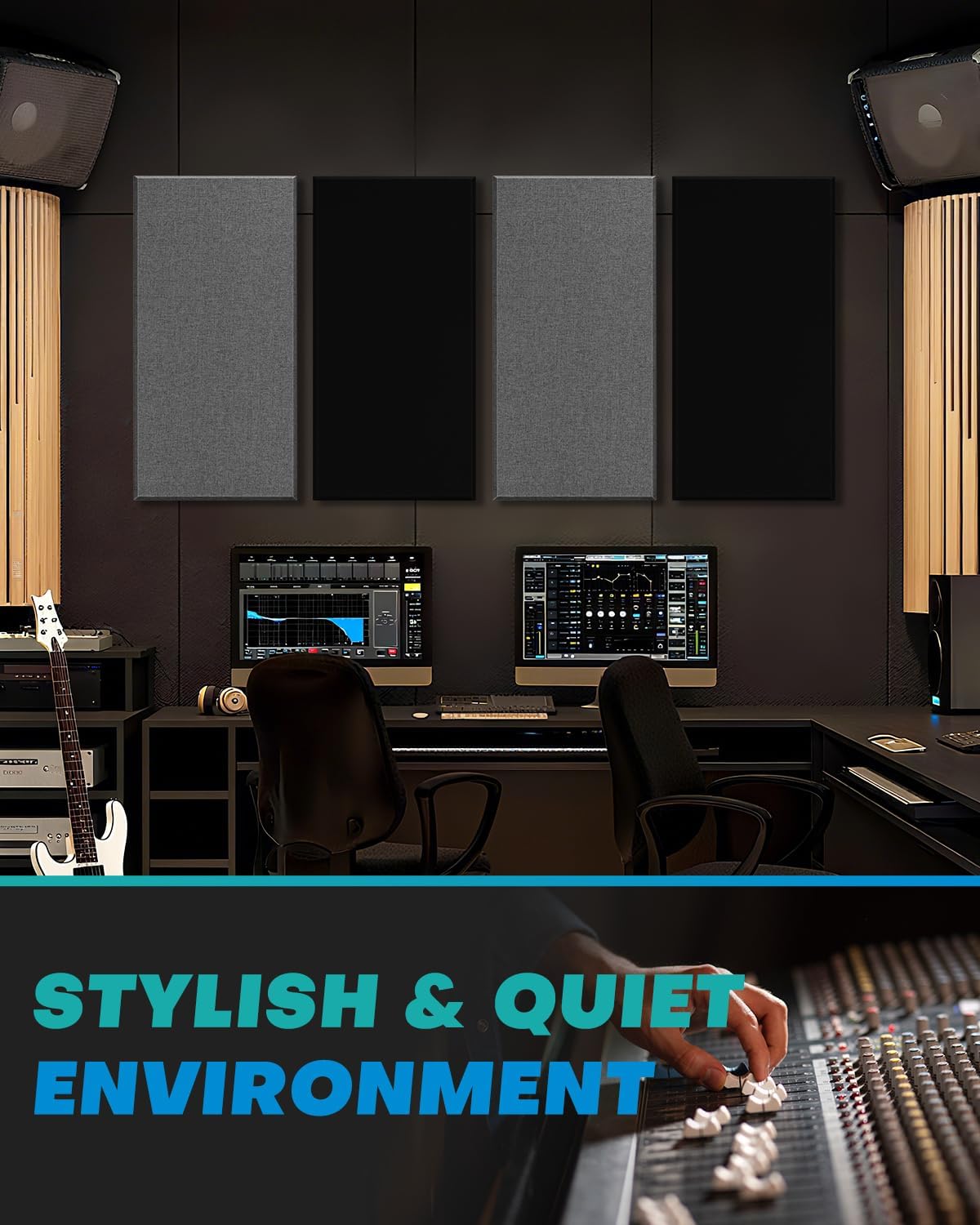 4Pack Fiberglass Acoustic Panels, Self Adhesive Sound Proof Foam Panels for Walls, Sound Dampening Panels for Studios, Office, Home Theater Soundproofing Absorbing Noise Reducing, 23.6x11.8x2.5" Black