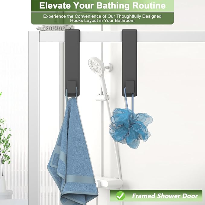 Over The Door Hooks, Door Hanger Hooks for Hanging Heavy Duty, Hat Organizer Coat Rack Towel Hooks for Bathroom, Door Rack for Bedroom Entryway Office (Black, 2 Pack, Fits 1-3/4" Thick Door)