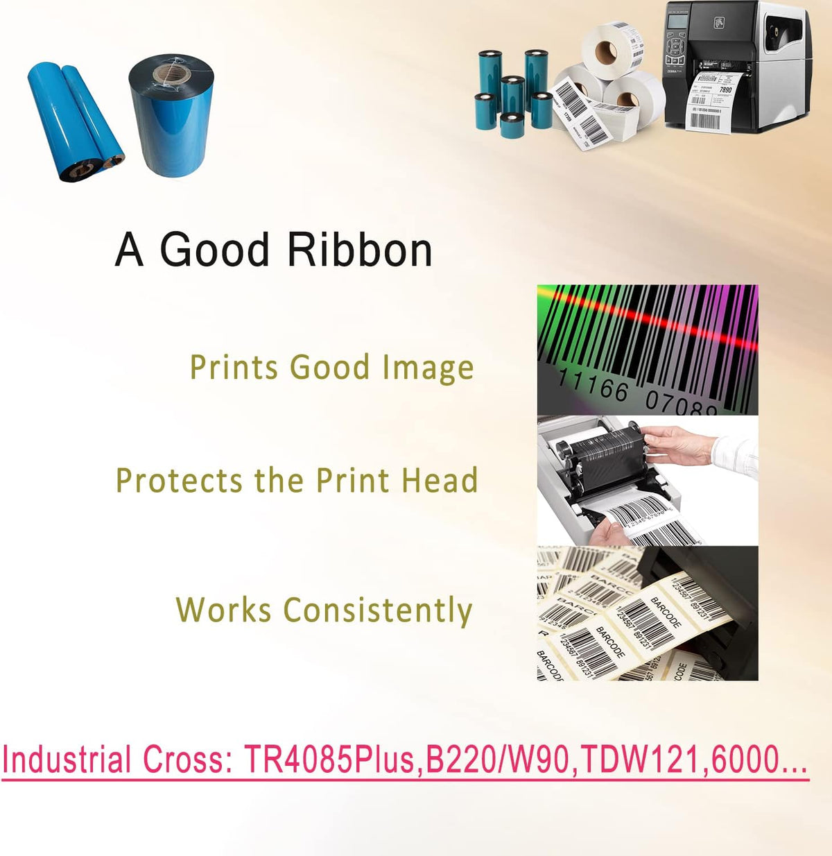 5.12'' x 1476' Premium Resin Enhanced Wax Ribbon, 130mm x 450m Black Thermal Transfer Ribbon, Barcode Thermal Label Printer Ribbon, CSO-Ink Outside, 1'' Core for Zebra, TSC, GoDex, Citizen (1 Roll)