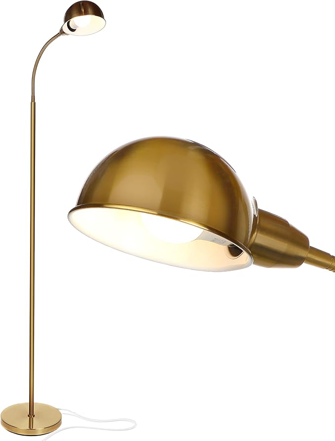Brightech Regent LED Floor Lamp, Free Standing Corner Pole Light with Adjustable Gooseneck, Tall Bright Skinny Lamp for Office Desk, Living Room Sofa or Chair - Brass/Gold