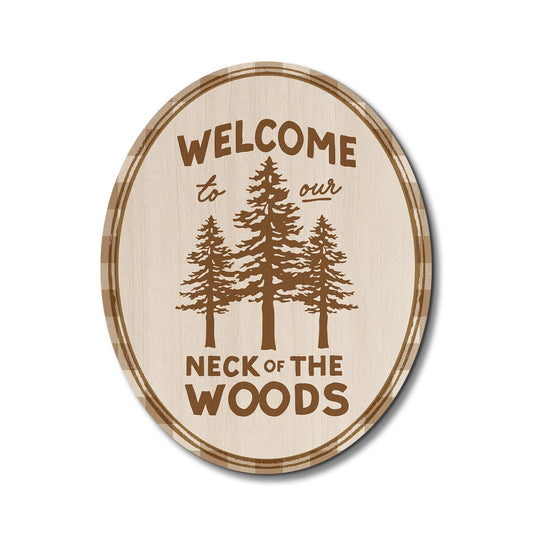 Dilemat Rustic Cabin Wall Art Decor, Welcome to Our Neck of the Woods Oval Wall Art, Retro Nature Farmhouse Lake House Wooden Sign Hanging Decor for Home Bedroom Living Room,8x10 Inch