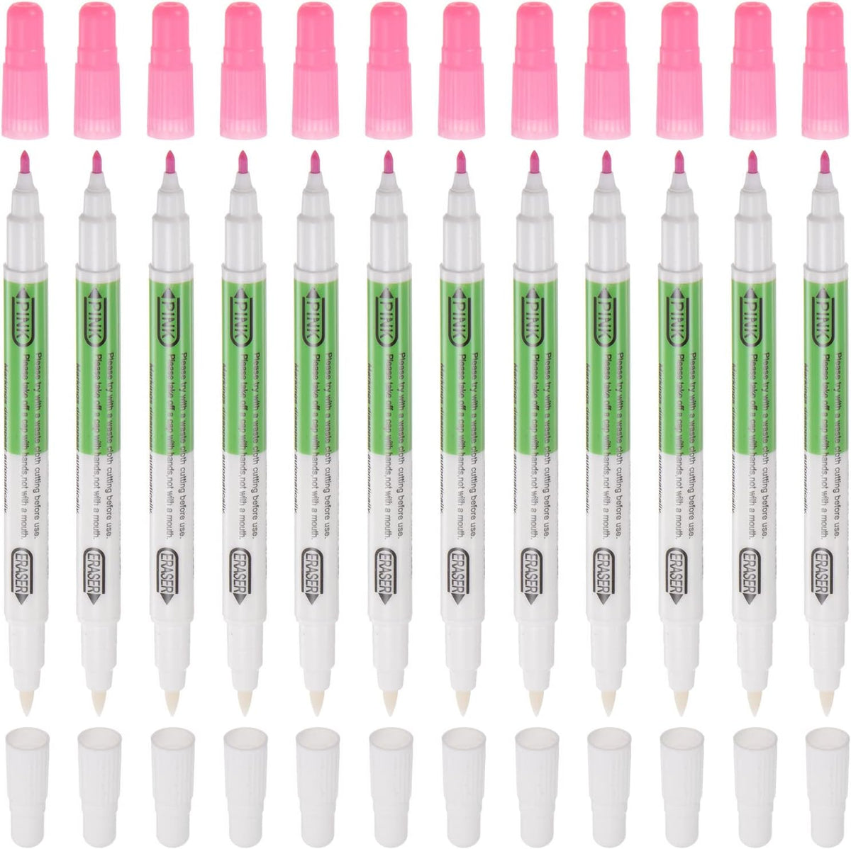 HARFINGTON 12pcs Disappearing Ink Fabric Marker Pen with Eraser Erasable Ink Fabric Sewing Marking Pens Water Soluble Ink Tailor's Pen Marking Tracing Tools for Quilting, Pink White