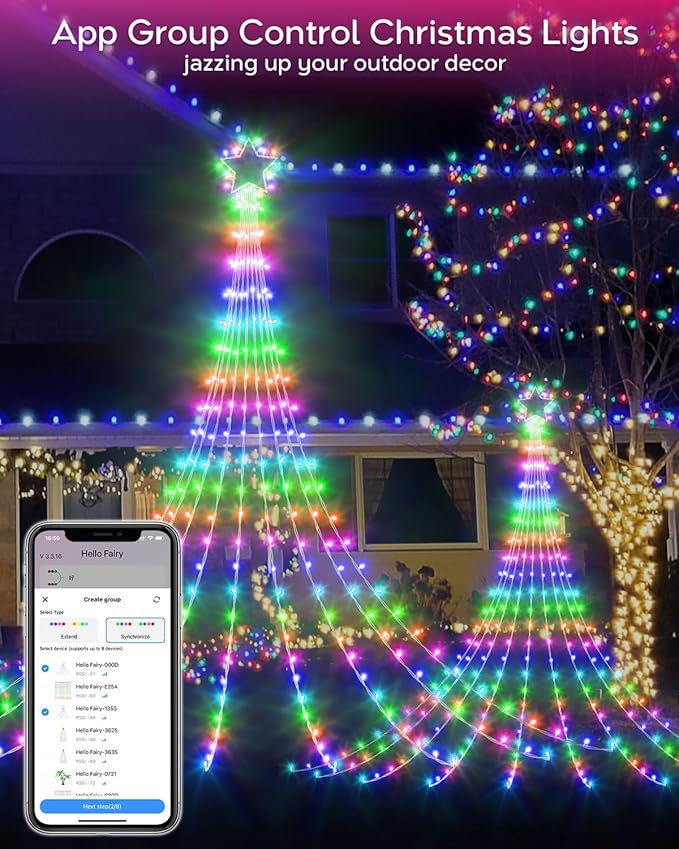 Smart Valentine's Lights Outdoor - 16.5ft App Controlled Color Changing LED Star String Lights with Music Sync, Custom Text & Pattern Design, 100+ Effects, Waterfall Star for Yard, Garden, Home Decor