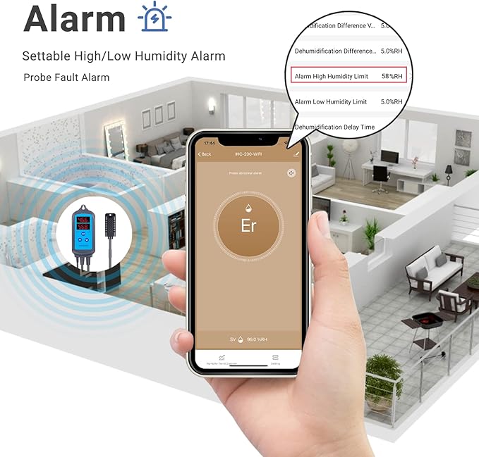 Inkbird Digital Wi-Fi Humidity Controller IHC-200 Dual Outlet Pre-Wired Humidistat for Mushroom Growing Curing Meat Reptile Greenhouse Support Humidifier Dehumidifier Fan iOS&Andriod.