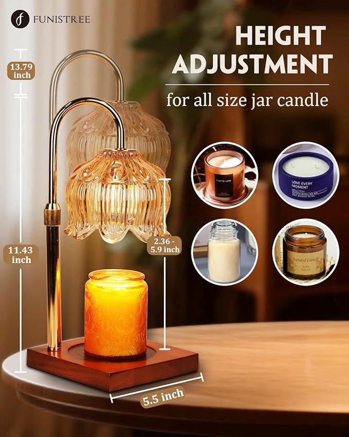 Flower Candle Warmer Lamp with Timer & Dimmer, Adjustable Height Candle Warmer, Gifts for Women Mom Birthday Christmas, House Warming New Home Bedroom Decor, Wax Warmer with 2 Bulbs for Jar Candles