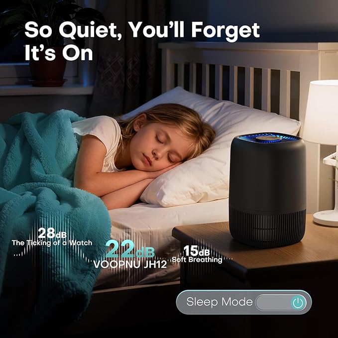 2 Packs of Air Purifiers for Home Bedroom, H13 Quiet HEPA Filter for Dust Pollen Smoke Odors, with Fragrance Sponge Night Light Vital Breeze Timer 22dB, Office Desktop Small Room, DH-JH12 Black