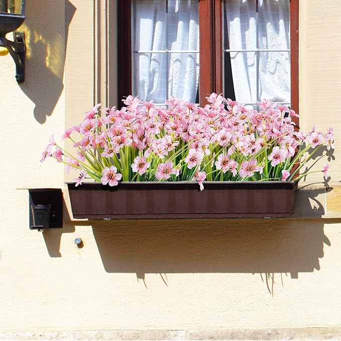 30 Bundles Artificial Flowers Outdoor UV Resistant Fake Flowers No Fade Faux Plastic Plants Garden Porch Window Box Decorating(Pink)