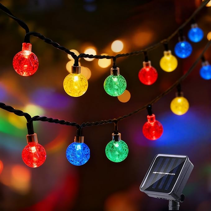 Solar String Lights Outdoor Waterproof IP65 9.3 Feet 20 LED 8 Modes Crystal Globe Fairy Light for Garden Parterre Terrace Decor,Wedding,Party,Camping（Multi-Colored）