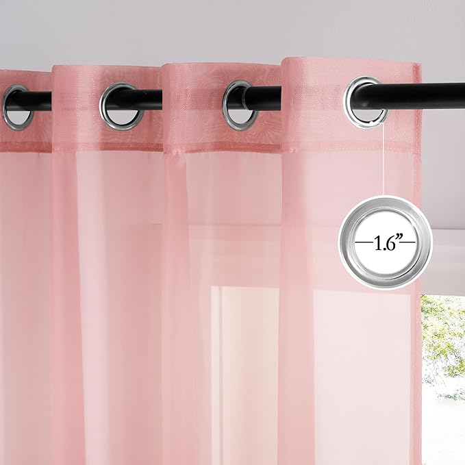 NICETOWN Baby Pink Sheer Curtains 96 Inches Long, Grommet Airy & Lightweight Window Treatments Translucent Elegant Drapes for Living Room/Bedroom, W54 x L96, 2 Panels