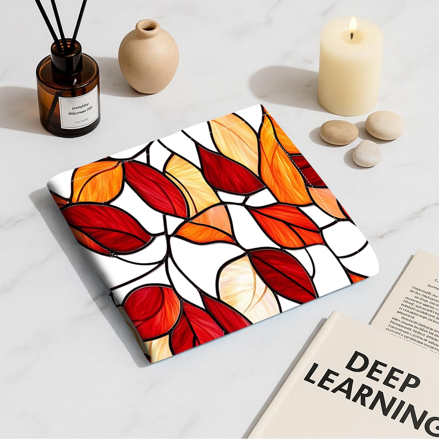 Fluorescent Light Covers for Ceiling Lights-Magnetic,2pcs,Geometric & Stained Glass Designs for Ceiling Lights 2ft x 4ft-For Classroom, Office，Home (Stained Glass Leaves, 48"L x 24""W-2pcs)"