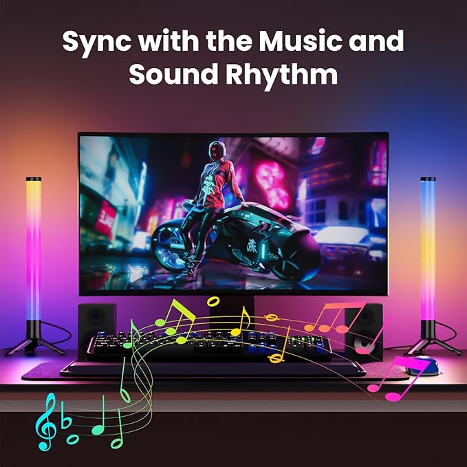 TJOY 360° Smart Light Bars, RGB Game Lights on Desk, TV Backlight with Music Sync, USB Powered LED Light Bar, Mood Lighting for PC, Gaming Room(Black, Plastic Material)