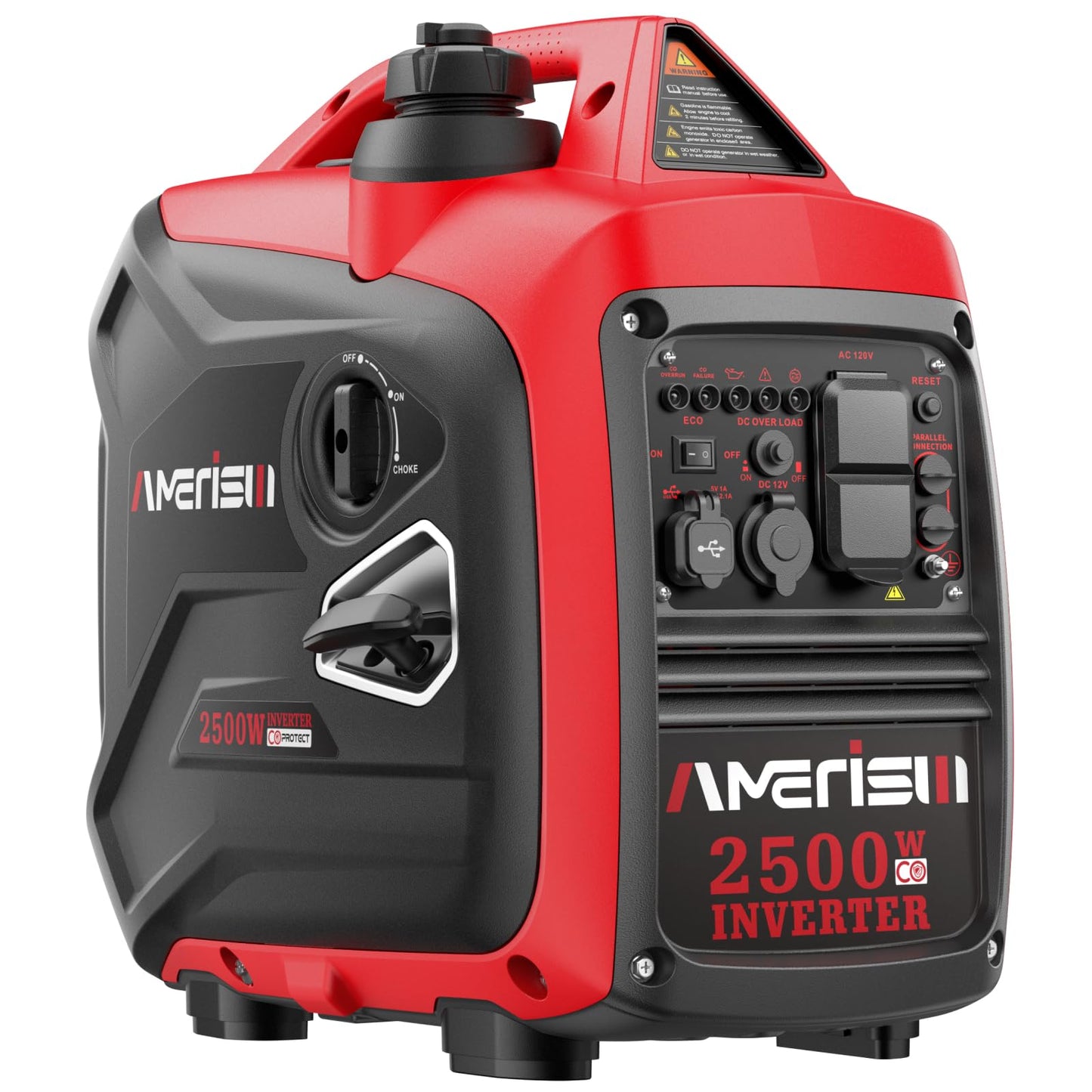 AMERISUN 2500-Watt Gas Powered Portable Inverter Generator for Home Use - Ultral Light for RV and Camping, CO Sensor, Outdoor and Home Backup, Long Run Time