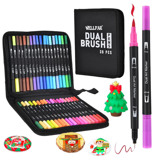 Coloring Markers for Adults/Teens/Kids, Dual Tip (Brush/Fine Point) Art Marker No Bleed/Non Bleeding, Gel Acrylic Paint Pen Set for Coloring Books,Sketching,Drawing,Rock Painting,Journaling. 36 Colors
