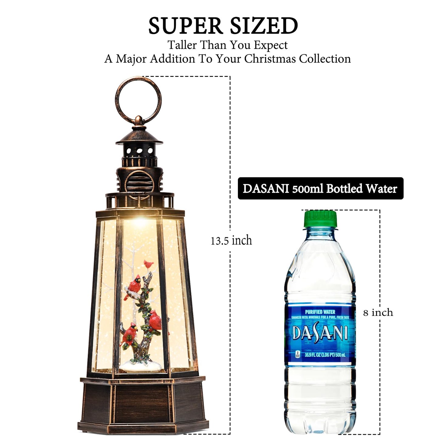 Cardinal Snow Globe Lantern, 13.5'' Musical Christmas Lantern Glitter Globe with Timers, Christmas Decorations Indoor Ornaments Cardinal for Women