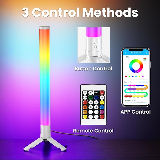 TJOY 360° Smart Light Bars, LED Game Desk Lights, TV Monitor Backlight with Music Sync, RGB Light Bar with Remote Control, Ambient Lighting for PC, Table, Gaming Room(White,Plastic Material)