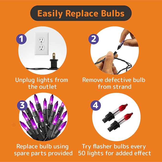 PREXTEX 100 Count Purple Halloween Lights - 20 ft Fairy String Lights with Black Wire - Violet Indoor and Outdoor Mini Light for Halloween Parties, Christmas Holiday Decorations, Fences and Patios