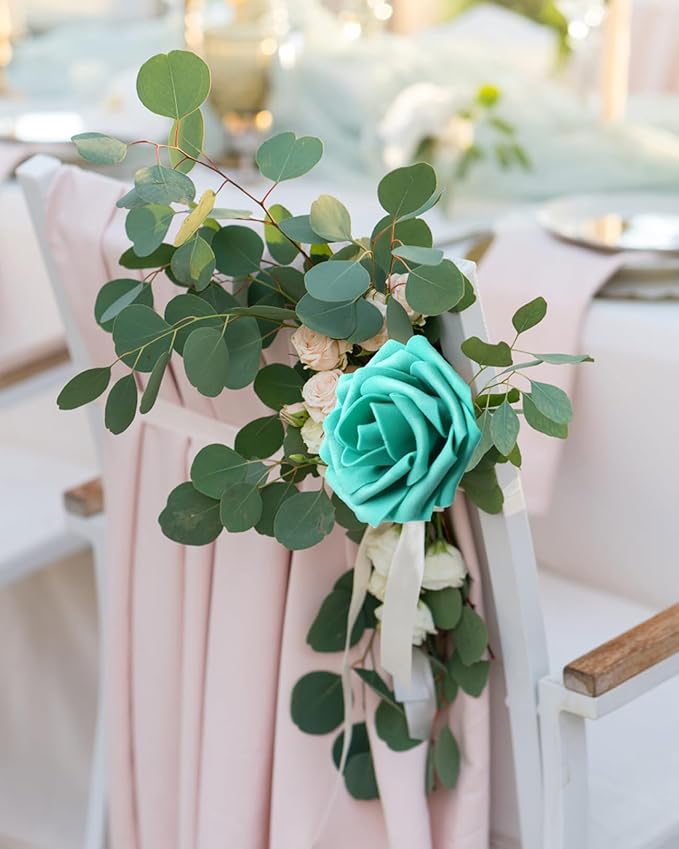 100PCS Dark Turquoise Artificial Flowers Realistic Roses, Real Looking Fake Roses with Stem for DIY Wedding Bouquets Centerpieces Bridal Shower Party Home Romantic Decorations (Dark Turquoise, 100pcs)