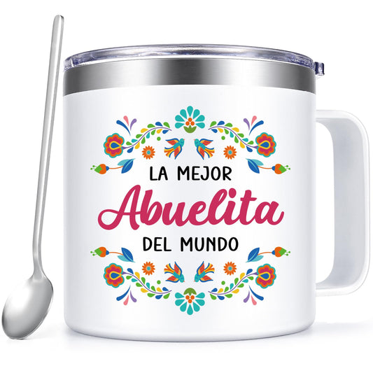 Qtencas Abuela Gifts, Grandma Gifts, La Mejor Abuelita Del Mundo 14 Oz Insulated Coffee Mug, Abuelita Gift in Spanish for Mothers Day Birthday Christmas, Abuela Mug Gift for Grandma In Spanish