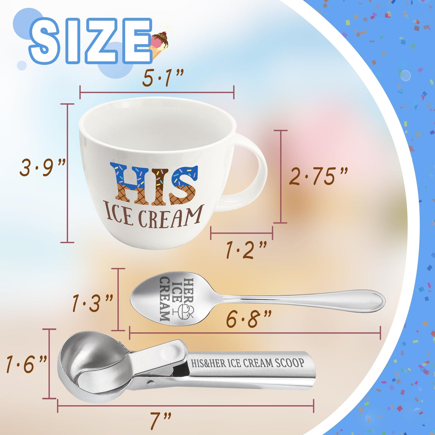 Anniversary Couple Gifts Ice Cream Bowls and Spoon Scoop Set, His And Hers Gifts, Wedding Engagement Gift for His Her, His Her Ice Cream Accessories Bowl Gift on Mothers Day, Christmas