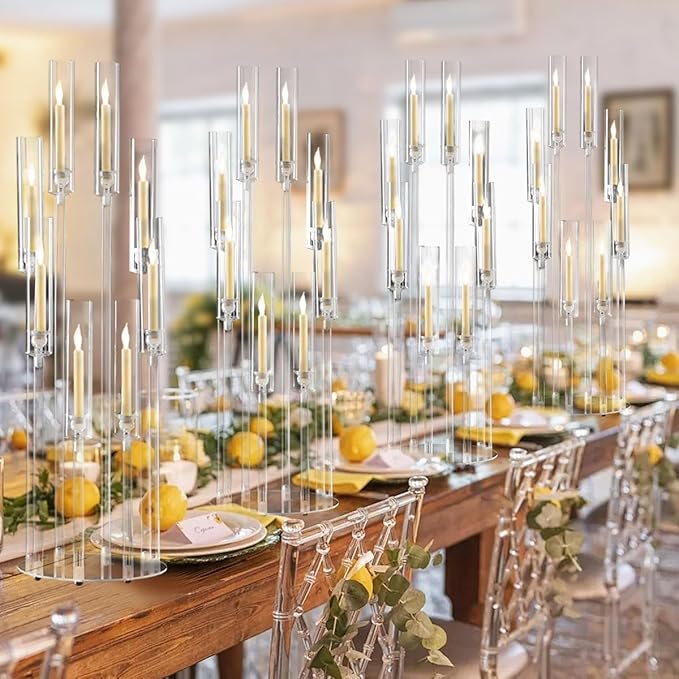16PCS 8 Arm Arcylic Candelabra Centerpieces for Tables,Clear Candlestick Holders Decor Wedding Centerpiece with Shade for Anniversary Party Brithday candelabros para centros de mesa