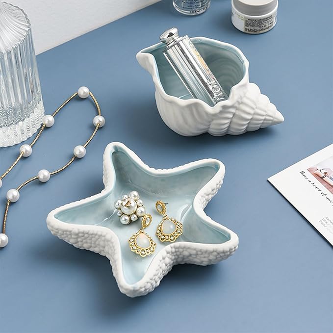 Conch Jewelry Dish Ceramic Jewelry Tray, Small Shell Jewelry Holder Dish Ring Plate, Beach Shell Ring Dish, Coastal Ocean Nightstand Decor Jewelry Plate Tray, Key Bowl Seashell Trinket Dish