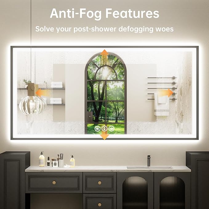 60x30 LED Bathroom Mirror with Lights, Black Aluminum Framed, Backlit + Front Lit, Lighted Bathroom Vanity Mirror for Wall, Anti-Fog, Memory Function, Dimmable, Shatterproof ETL Listed