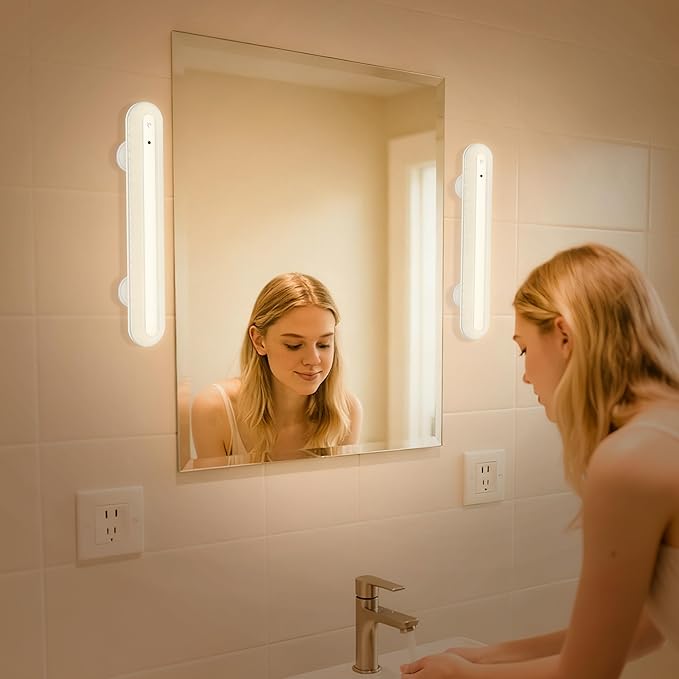 15" Vanity Lights for Mirror, Rechargeable Battery Operated Mirror Lights with Remote Control, 3 Temp&Adjustable Brightness Makeup Light, Cordless Lighting for Vanity Desk (White-2Pack)