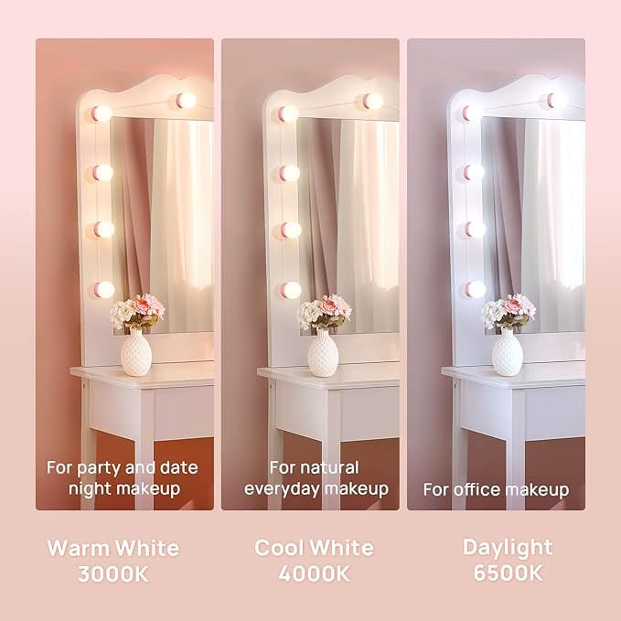 Consciot LED Vanity Lights for Mirror, Hollywood Style Vanity Light with 10 Dimmable Bulbs, Adjustable Color & Brightness, USB Cable, Mirrors Lights Stick on for Makeup Table Dressing Room Mirror