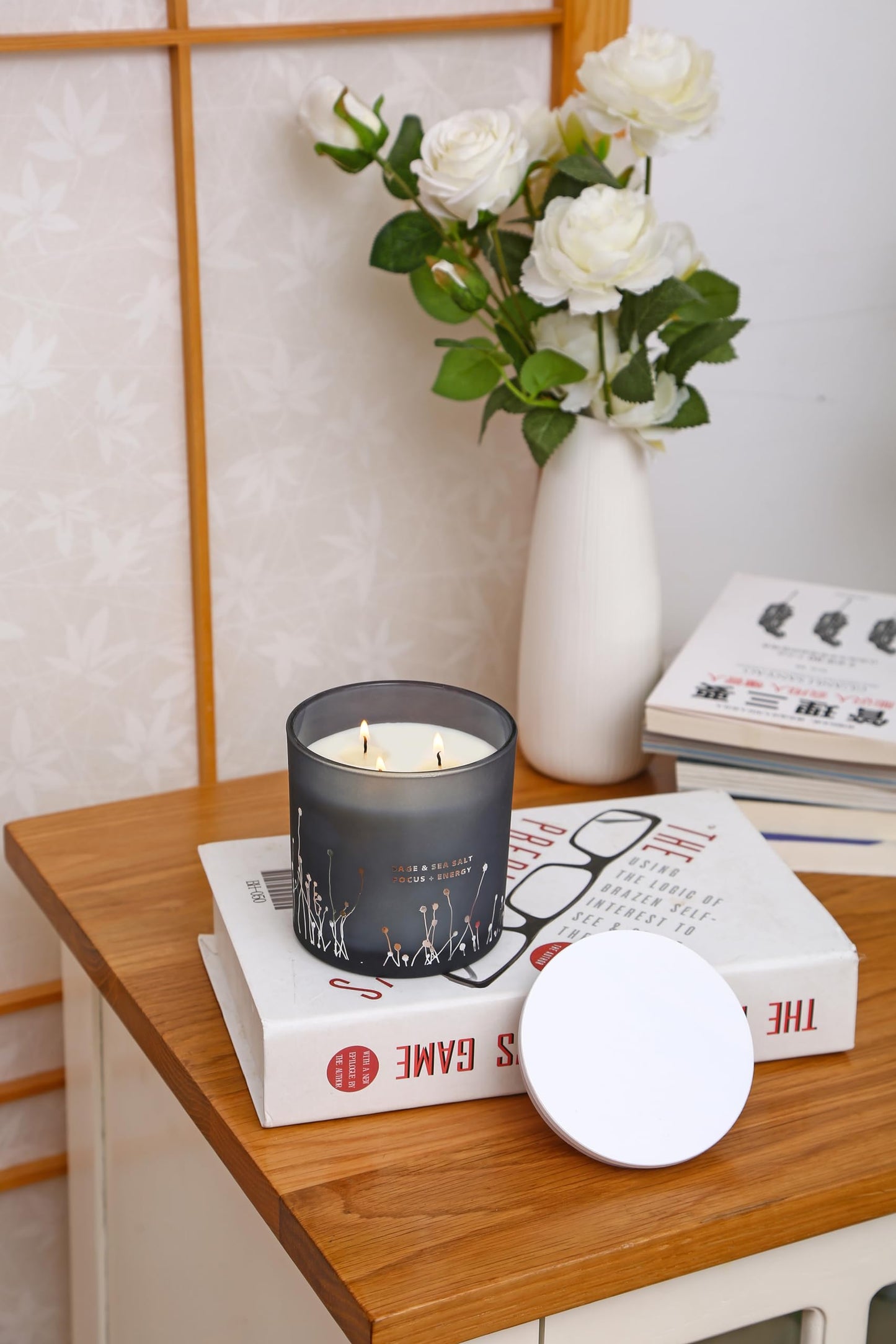 White Sage Sea Salt 3 Wick Candle - Large Soy Scented Candle 14.5 oz - Sage Candle for Cleansing House - Aromatherapy Energy Cleansing Sage Scented Candles for Women & Men