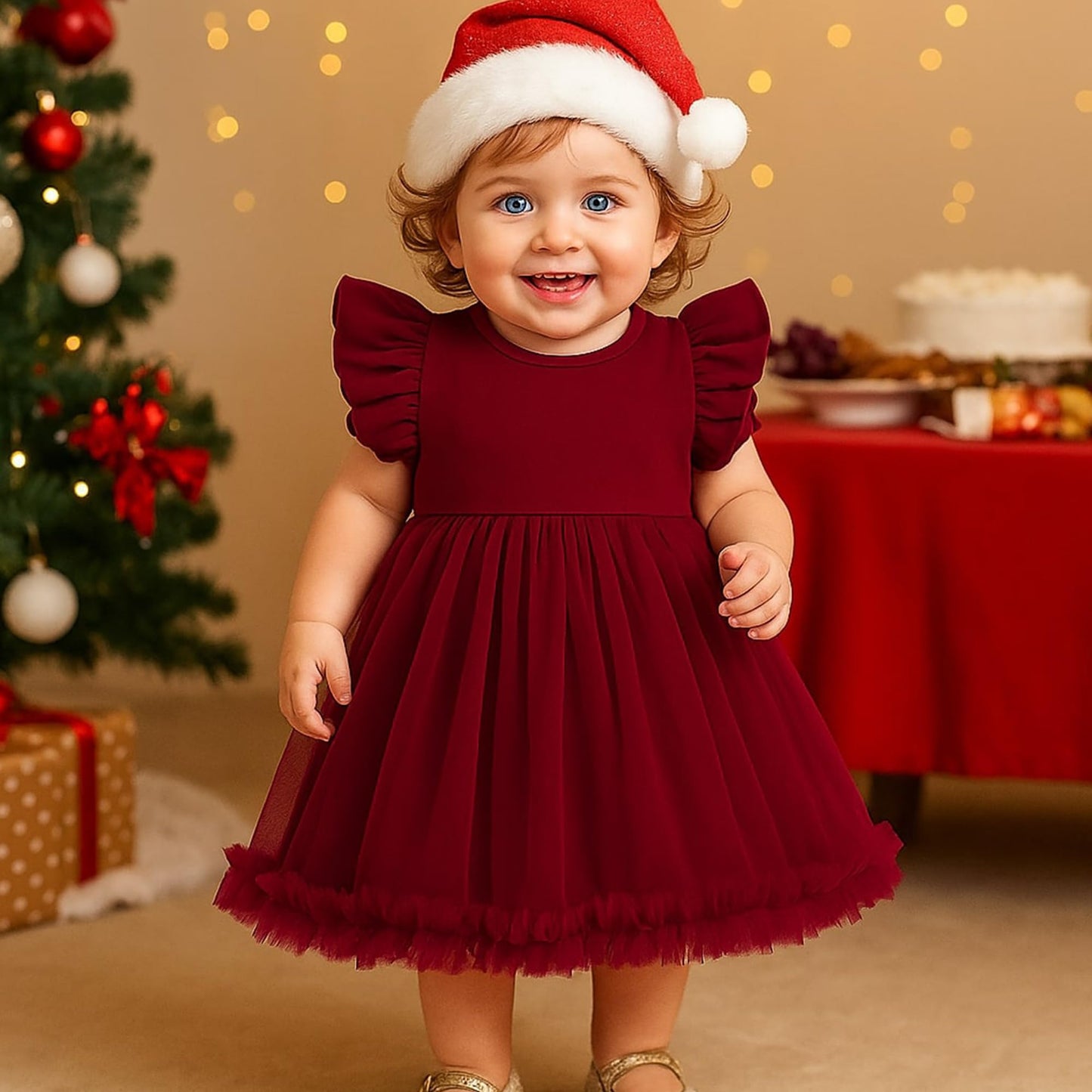 TENTIDE Baby Girl Butterfly Dress Tutu Ruffle Sleeveless Dresses Photograph Party Outfits Birthday Gift(6-12 Months,Red)