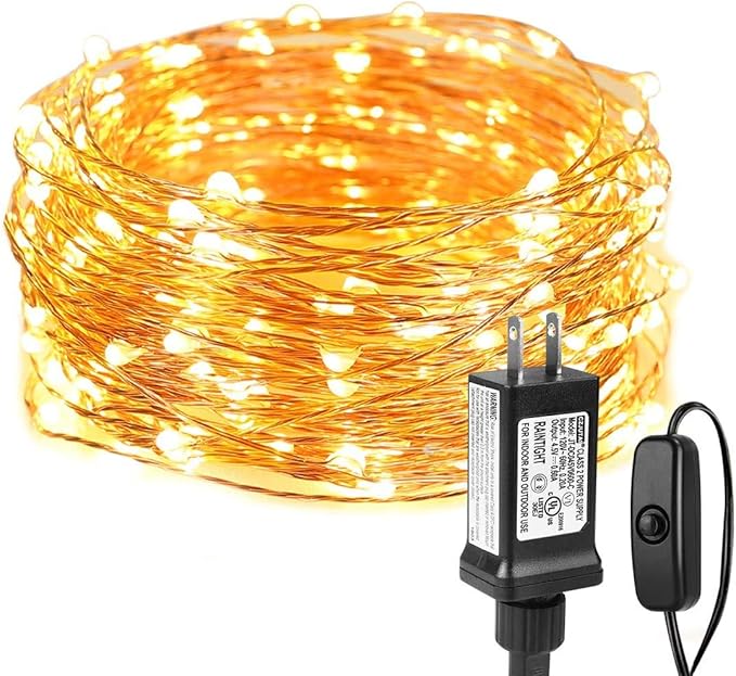 Lighting EVER Fairy Lights Plug in, 33ft 100 LED String Lights for Bedroom, Warm White Copper Wire Lights, Waterproof Indoor Outdoor Decorative Fairy Lights for Patio, Garden, Balcony, Vases, Craft