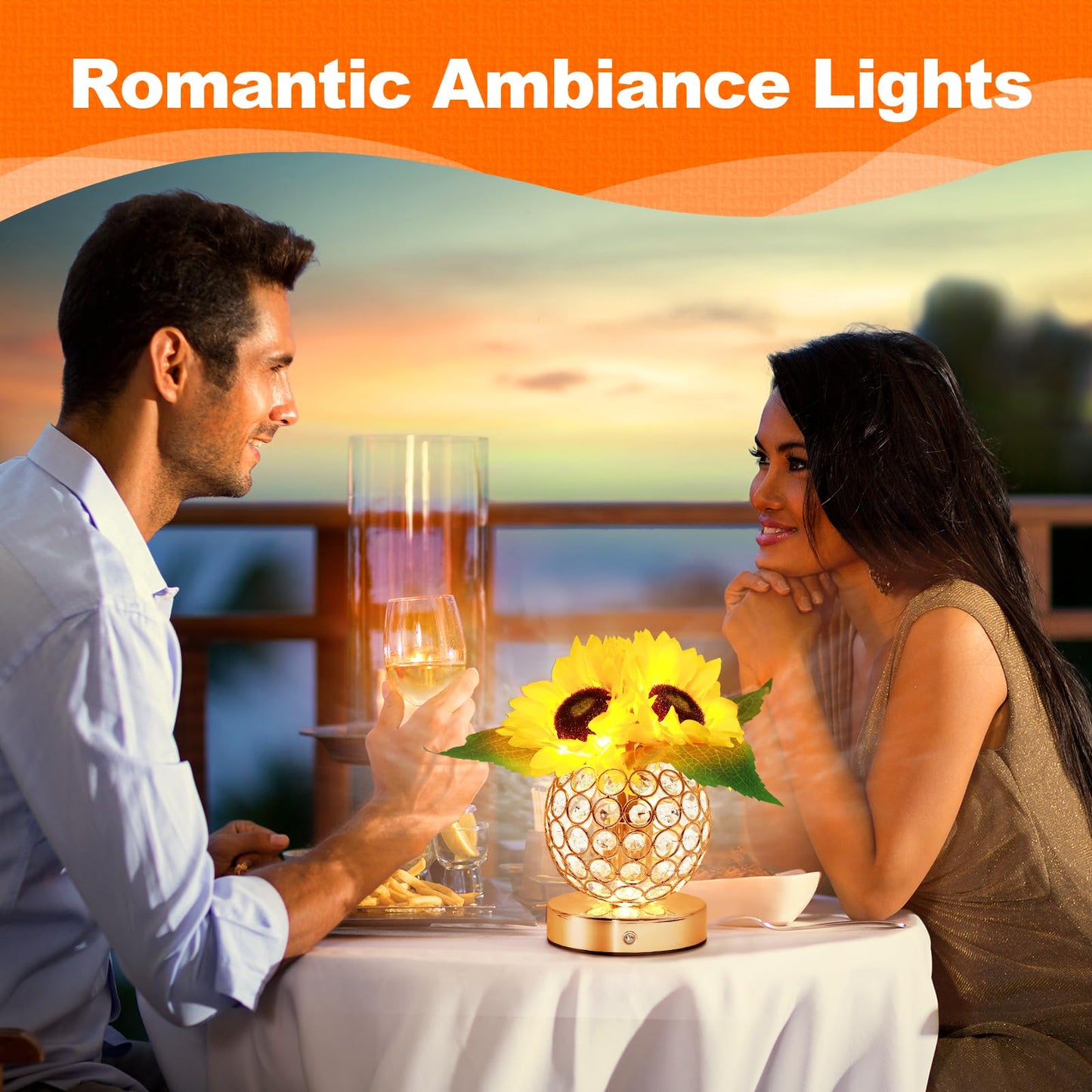 AMWGIMI Sunflower Gifts for Women,Sunflower Flower Home Decor Touch Table Lamp,3-Colour Dimming Rechargeable Cordless Small Night Light for Festival Housewarming Birthday Gift for Mom